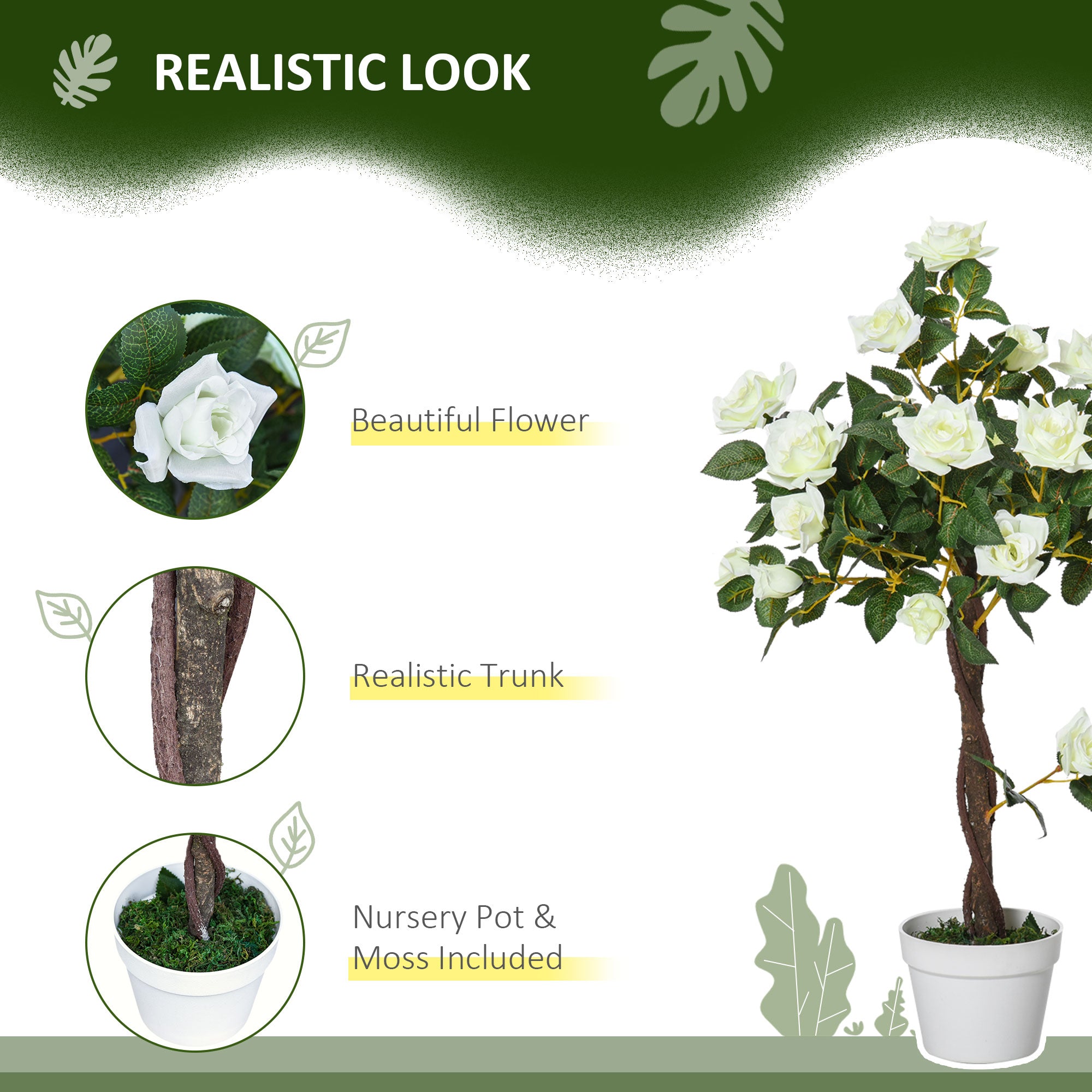 Set Of 2 Artificial White Rose Plants